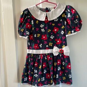 Vintage Floral Kids Dress with White Collar